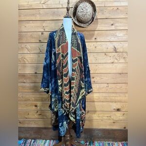 Kusnadi New York Art To Wear Linen Blend Lagenlook Open Front Cardigan One Size